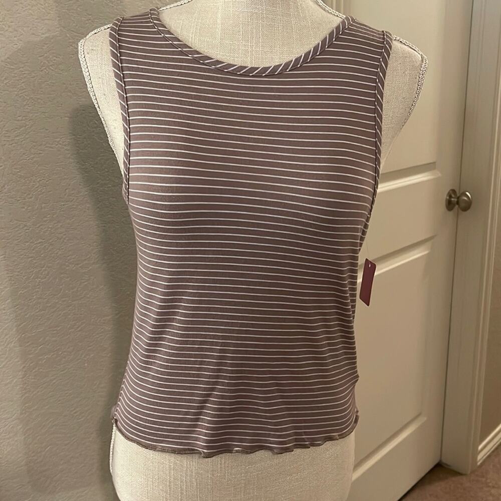 Olivia Rae NY Tan w/White stripes Tank Top Size Large